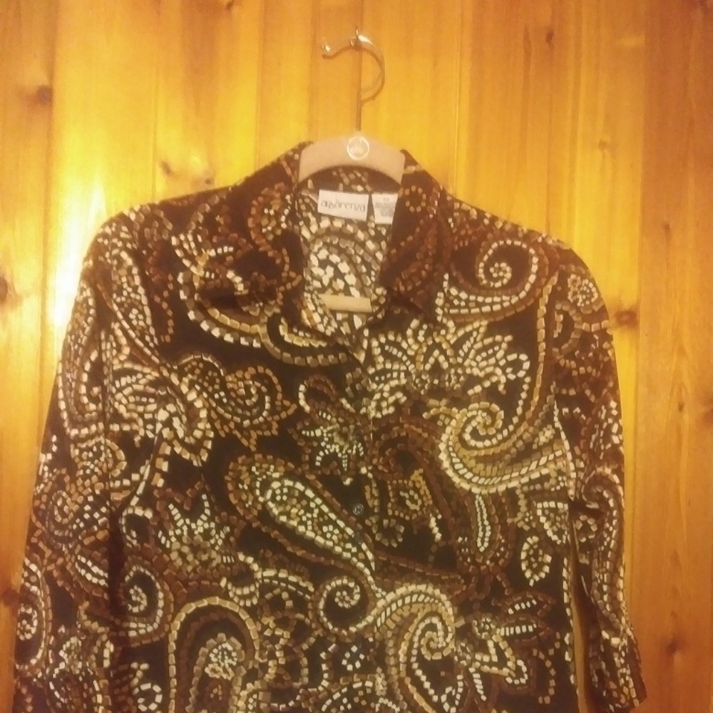 *APPARENZA PETITE BROWN PRINT SILKY BLOUSE